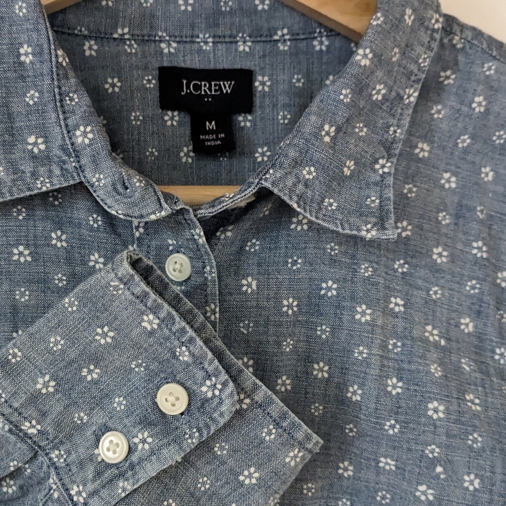 J Crew denim button down, small floral motif